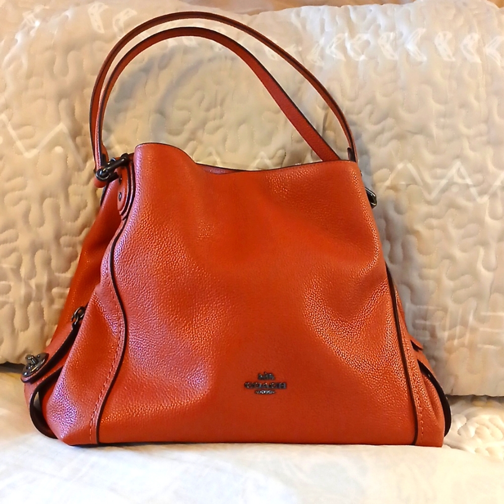 Coach Edie Red Leather Shoulder Bag with Gold Hardware